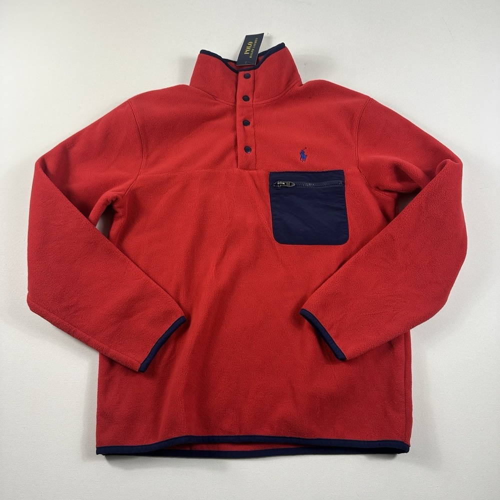 Polo Ralph Lauren Fleece Mockneck Pullover Sweater 1/4 Snap Red Mens Small